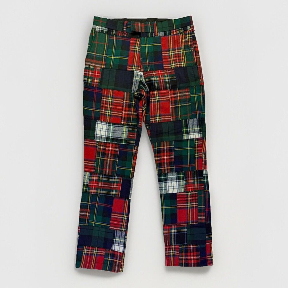 Ralph Lauren Polo Men Red Tartan Plaid Prepster Patchwork Riotous Pattern Pants - Picture 1 of 16